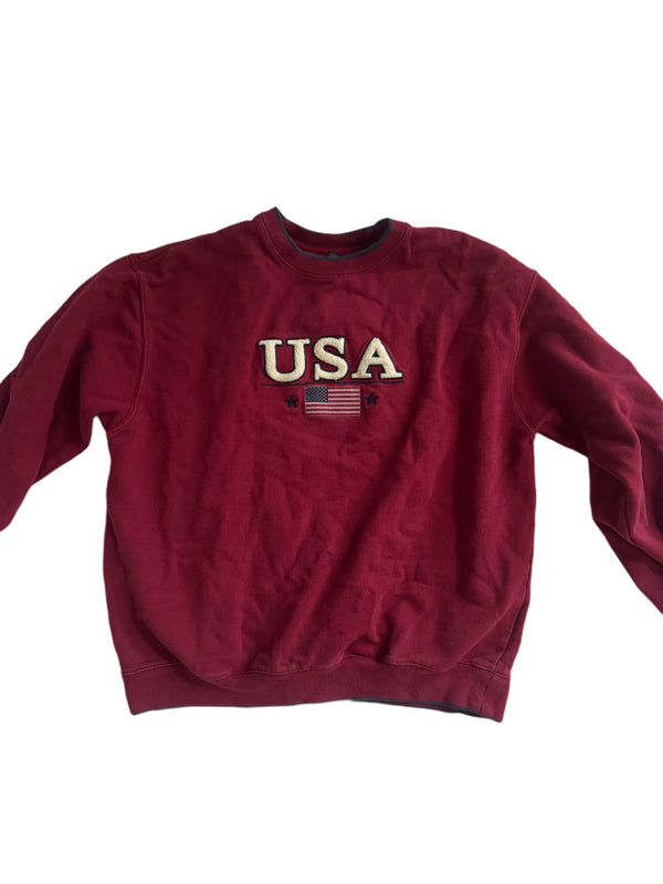 VINTAGE MAROON CROFT & BARROW EMBROIDERED USA AMERICAN FLAG SWEATER