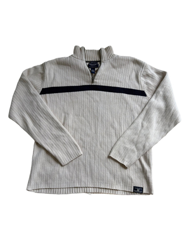 AMERICAN EAGLE SLIM FIT QUARTER ZIP CREAM AND NAVY BLUE SWEATER