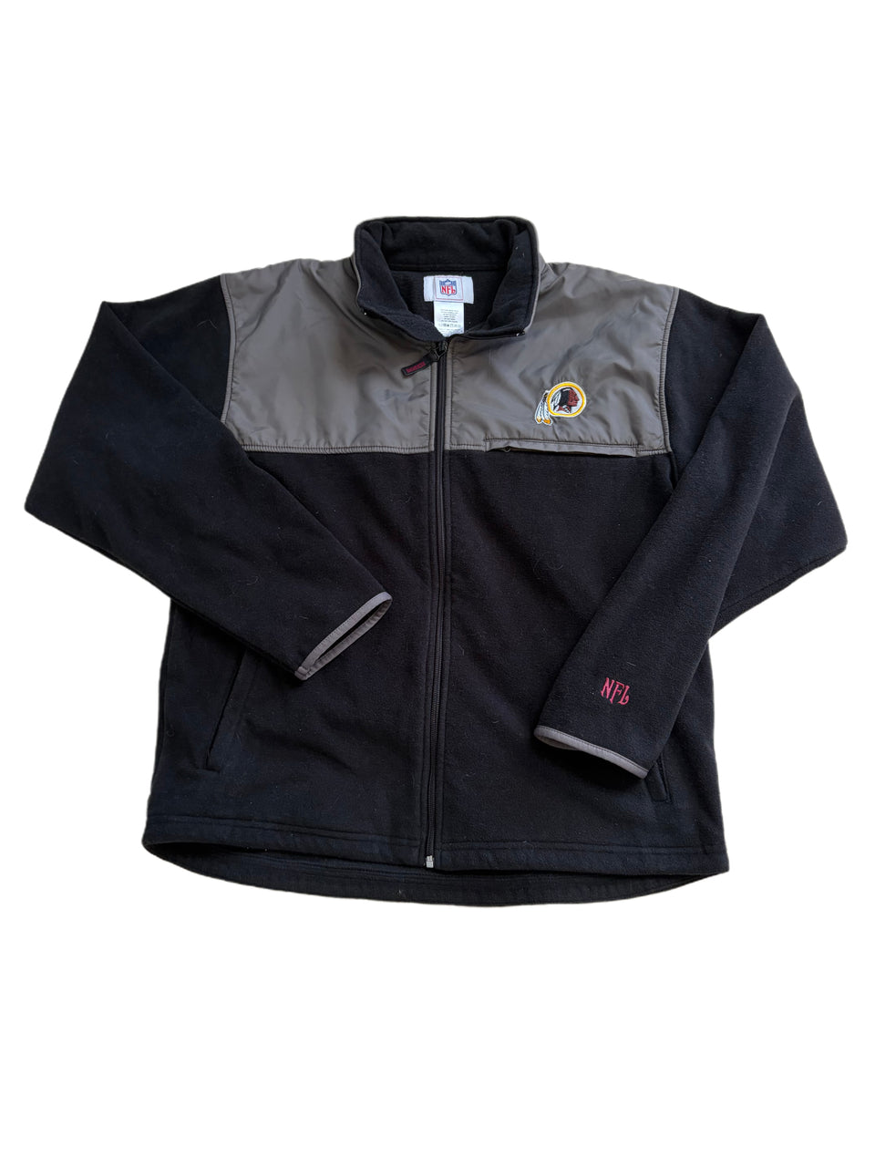 VINTAGE BLACK AND GREY WASHINGTON REDSKINS FULL ZIP FLEECE