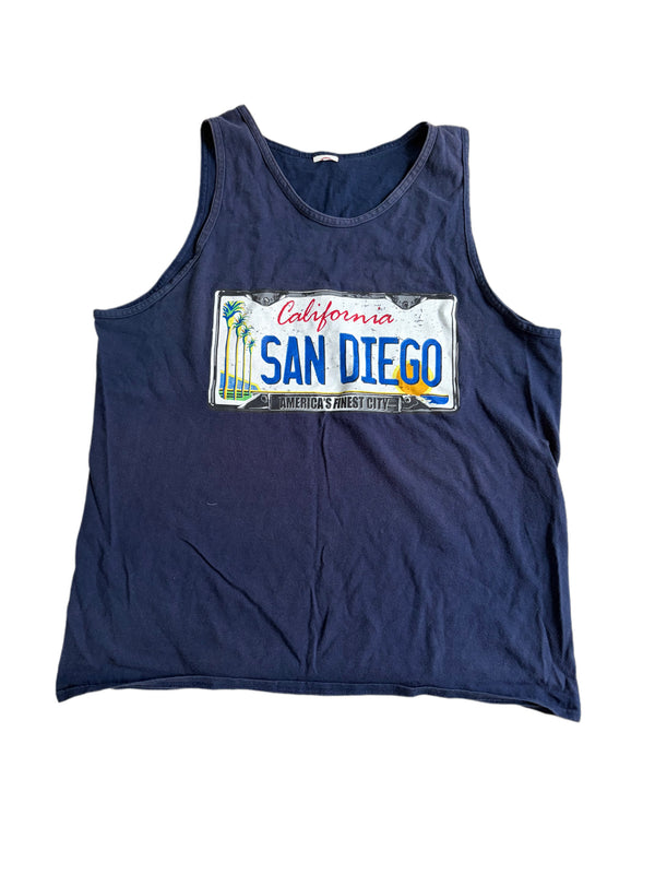 DELTA PRO WEIGHT SAN DIEGO CALIFORNIA LICENSE PLATE GRAPHIC NAVY BLUE TANK TOP