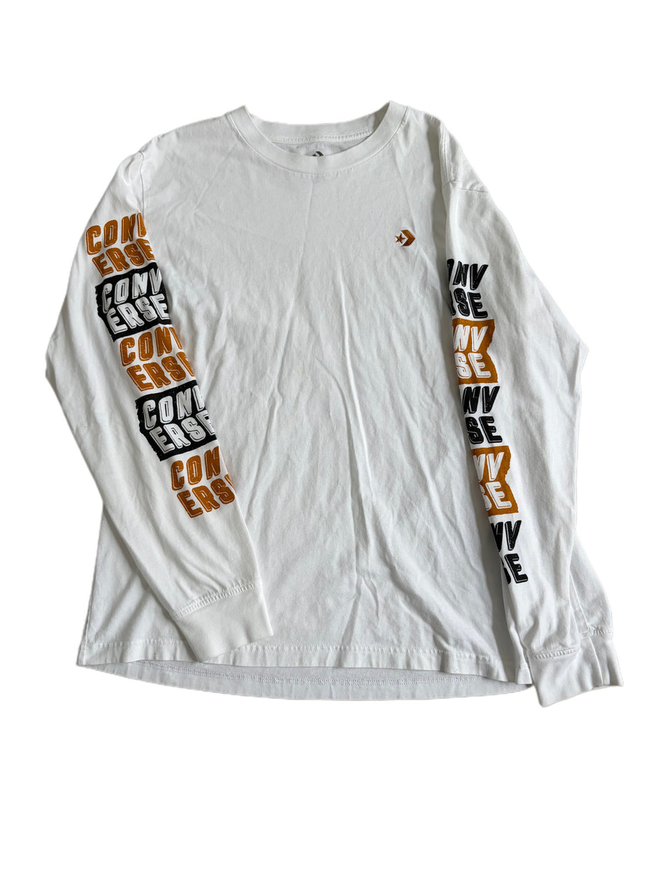 WHITE CONVERSE APPLIQUE LOGO LONG SLEEVE SHIRT