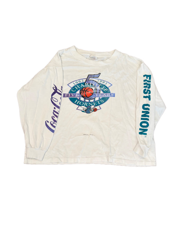 VINTAGE 90'S CHARLOTTE HORNETS FIVE YEARS LONG SLEEVE PROMOTIONAL SHIRT
