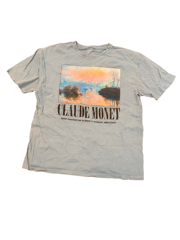 LIGHT BLUE CLAUDE MONET SUNSET ON THE SCENE GRAPHIC SHIRT