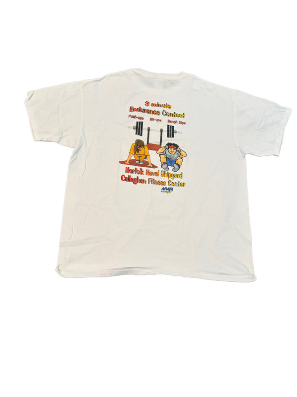 VINTAGE NORFOLK NAVAL SHIPYARD CALLAGHAN FITNESS CENTER 3 MINUTE ENDURANCE CONTEST GRAPHIC SHIRT