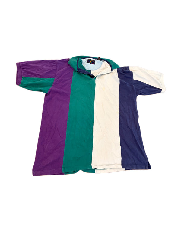 VINTAGE APPAREL WORKSHOP MULTI COLORED VERTICAL STRIPED POLO