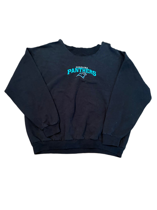 VINTAGE 90'S CAROLINA PANTHERS EMBROIDERED LOGO CUTOFF CREWNECK
