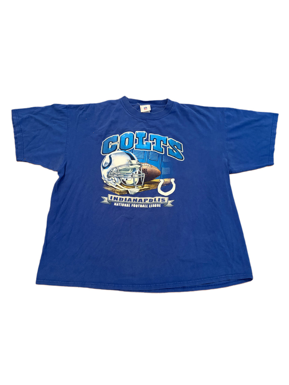 VINTAGE INDIANAPOLIS COLTS BLUE GRAPHIC HELMET LOGO SHIRT