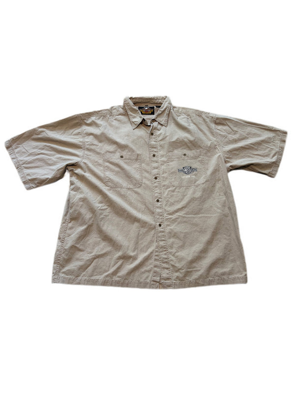 VINTAGE 1995 HARLEY DAVIDSON DAYTONA TAN BUTTON DOWN POLO