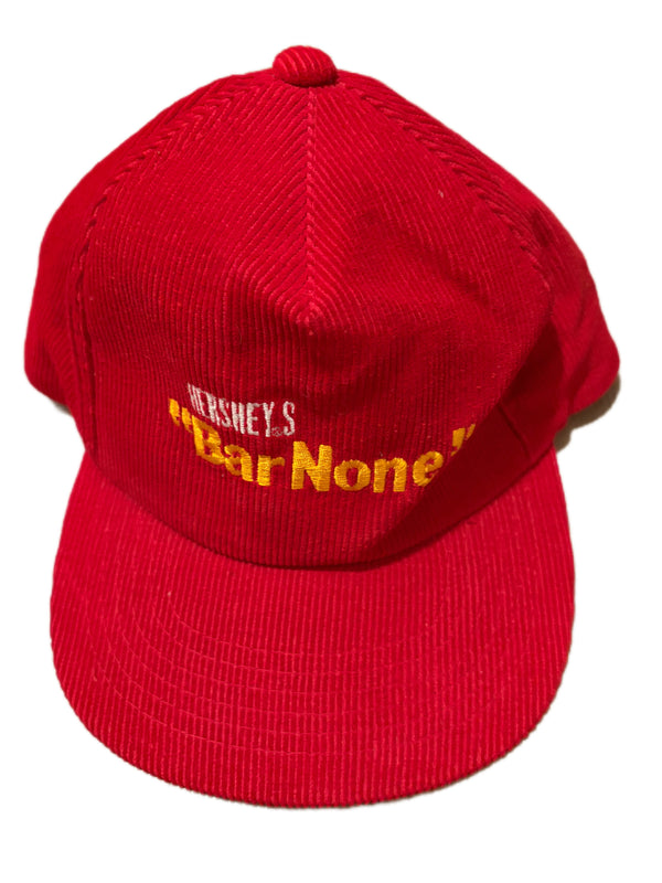 VINTAGE HERSHEY'S BAR NONE RED CORDUROY SNAPBACK HAT