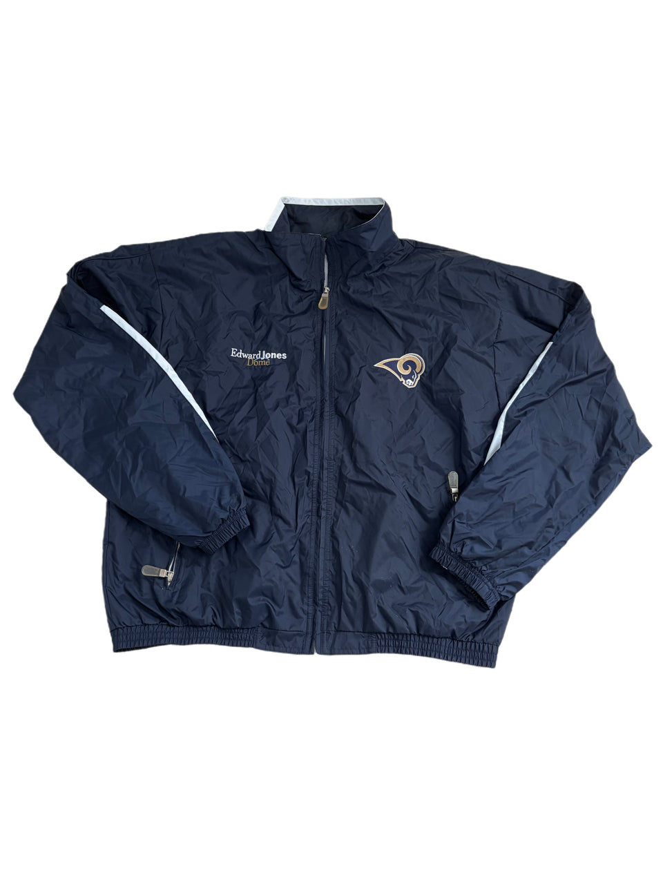 VINTAGE ST. LOUIS RAMS EDWARD JONES DOME FULL ZIP WINDBREAKER JACKET