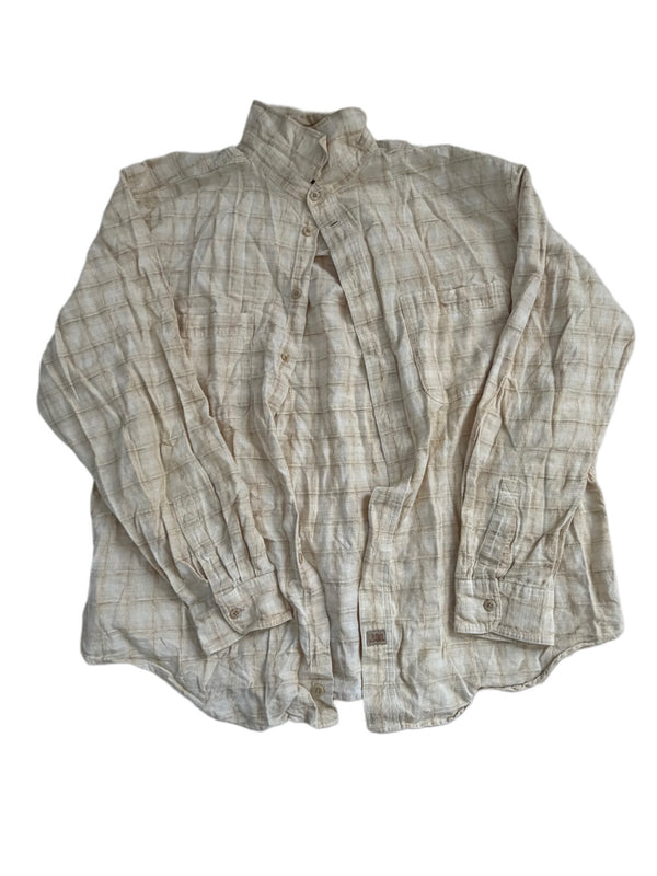 VINTAGE JOES LINEN PLAID BUTTON DOWN YELLOW SHIRT