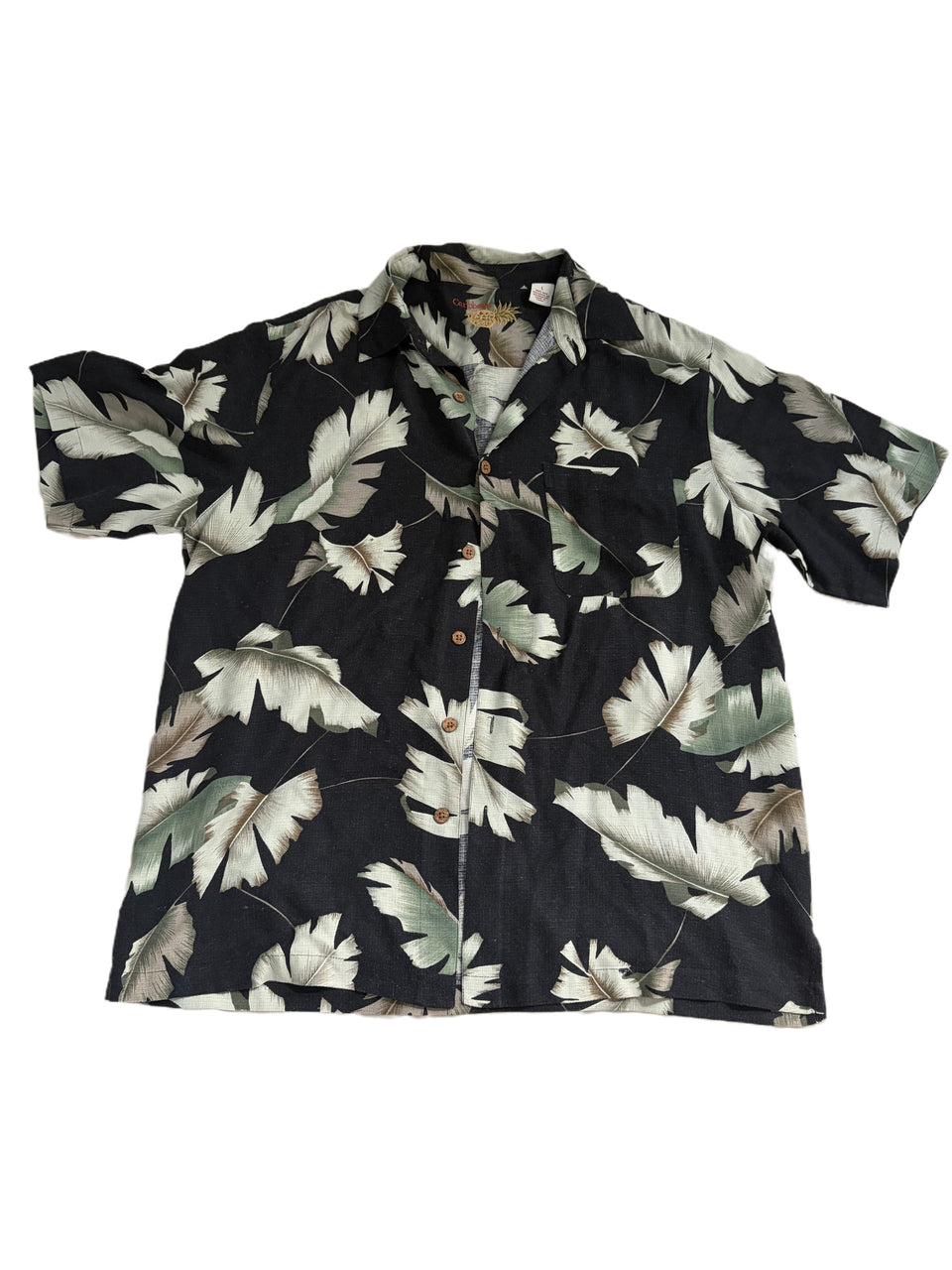 CARIBBEAN SILK CLASSIC HAWAIIAN PALM PATTERN BUTTON UP SHIRT